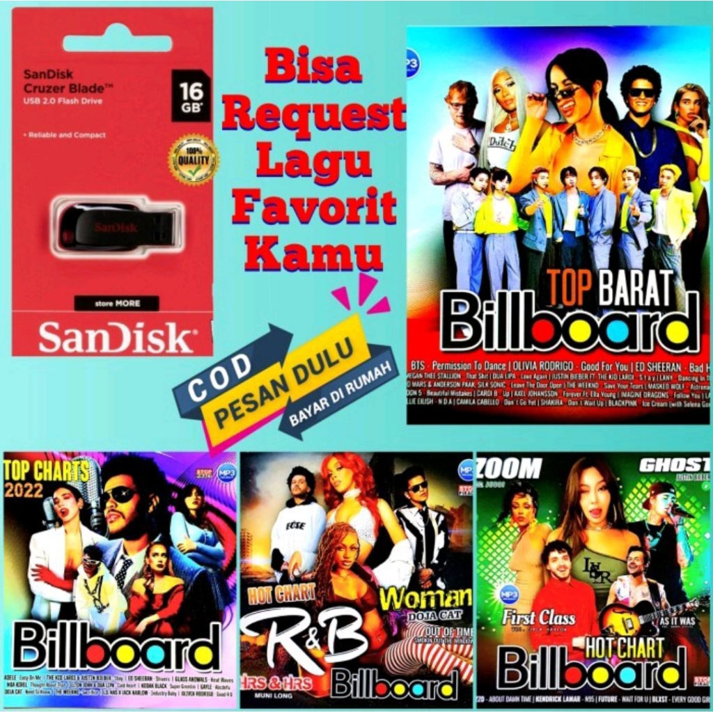 Flashdisk SanDisk 16GB isi Lagu Pop Barat Terbaru - Flashdisk Mobil - Flashdisk Mp3 Mobil - Usb Flas