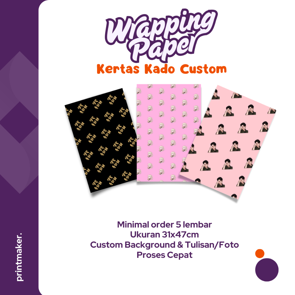 

Kertas Kado Custom | Bisa request gambar/tulisan | 31x47 cm