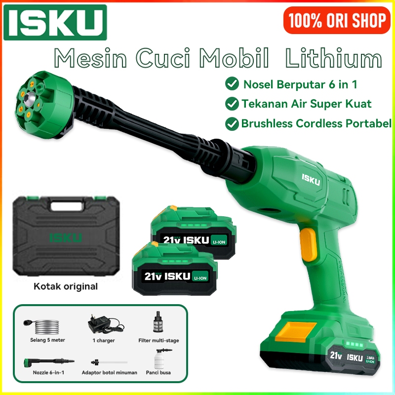 ISKU Jet Cleaner Cordless 21V Mesin Steam Cuci Mobil Motor Portabel Tekanan Tinggi 1.2 MPA Pompa Air