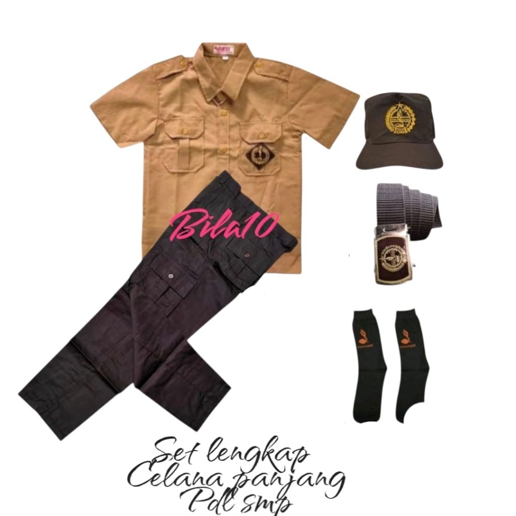 set lengkap baju pramuka pendek celana pramuka panjang pdl smp anak laki laki