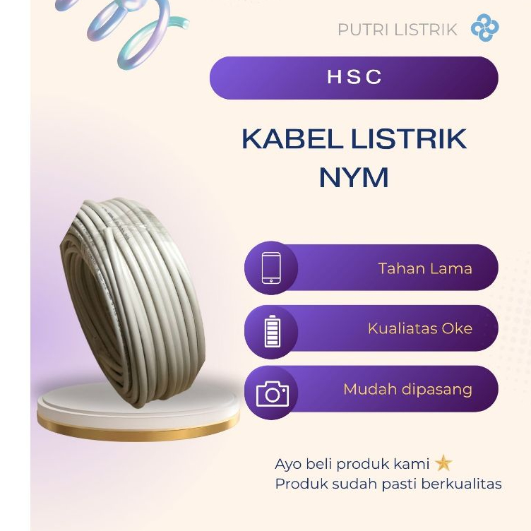 Kabel Listrik NYM merk HSC panjang 50meter