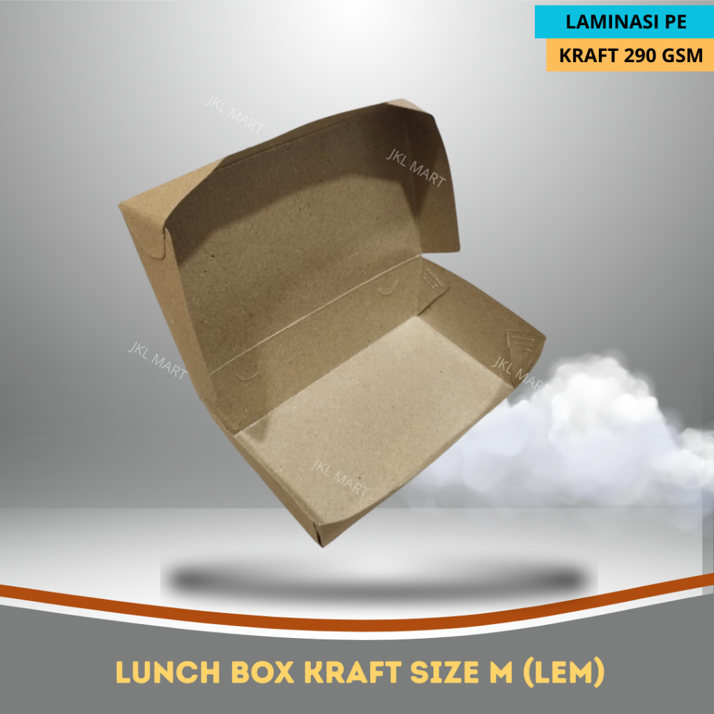LUNCH BOX TRAY PAPER BOX TAKEWAY KOTAK MAKAN KOTAK NASI AYAM GEPREK KOTAK KUE POLOS SIZE M "LEM/THER
