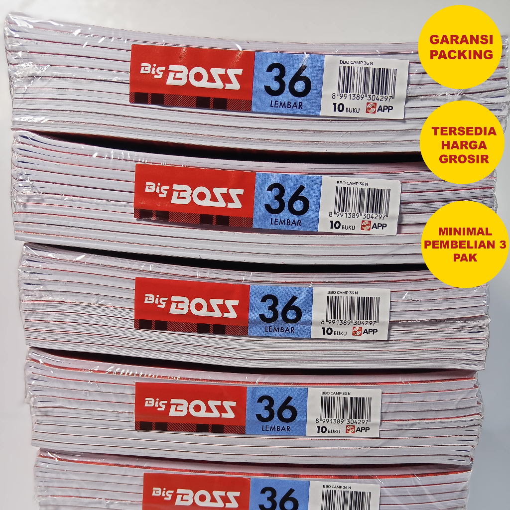 

BUKU TULIS SIDU BIG BOSS ISI 36 LEMBAR 10 BUKU / BUKU BOXY CAMPUS BIG BOSS | Grosir Min Beli 3 pak