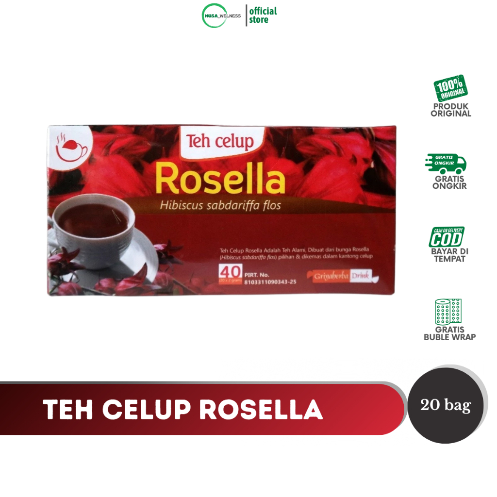 

TEH ROSELLA MERAH GRIYA HERBA – isi 20 kantong teh herbal | batuk | tekanan darah | antioksidan | Panas dalam| 100% alami