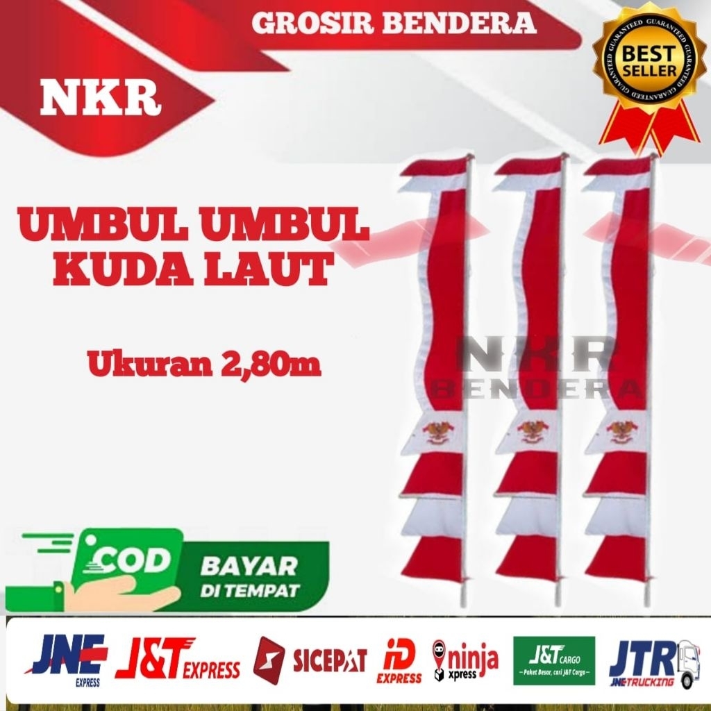 (20pcs) bendera indonesia umbul umbul Garuda kuda laut merah putih panjang 2,80m