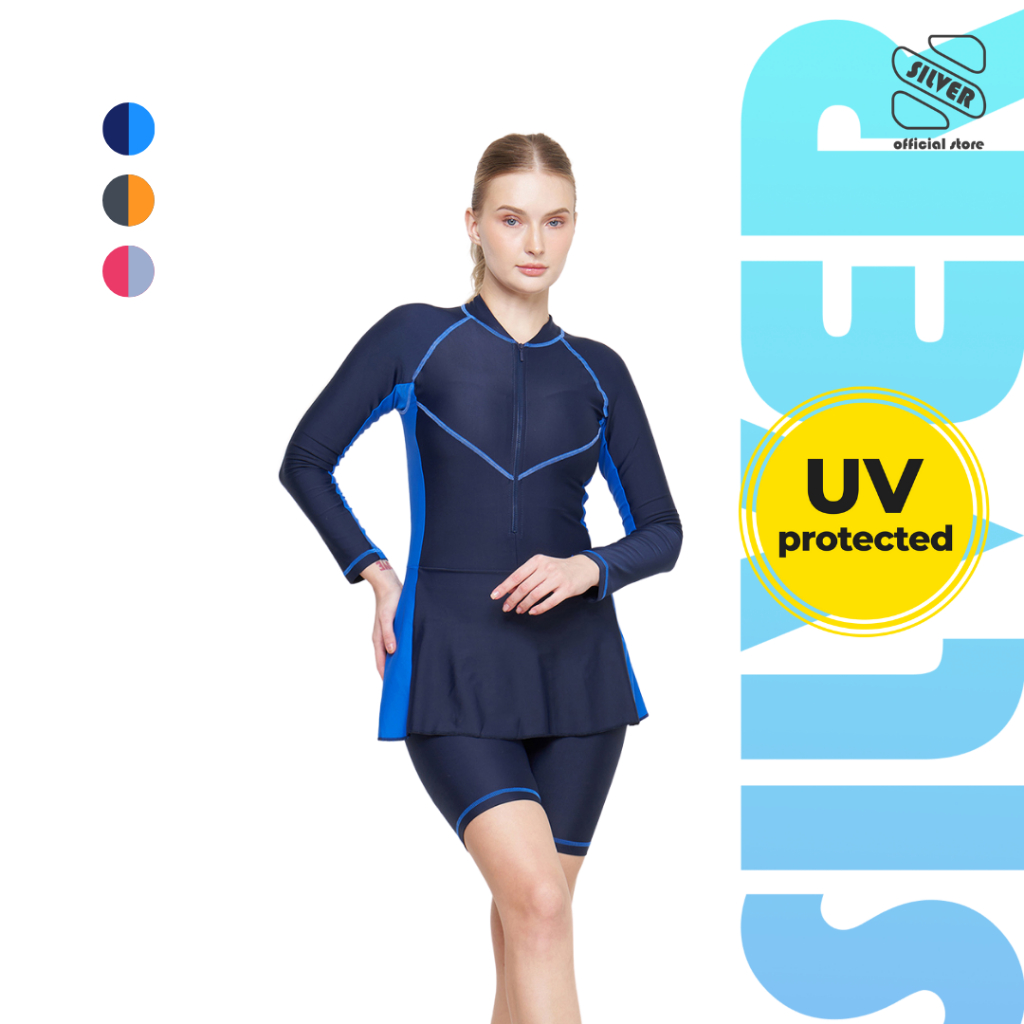 SILVER Baju Renang Wanita Rok Lengan Panjang One Piece Model Diving  - 11205