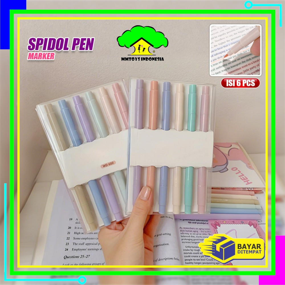 

EC MI-A116 Highlighter Set Isi 6pcs Double Tip Warna Pastel Motif Polos / Penanda Teks Buku Siswa Spidol Pen Marker Dua Sisi Alat Tulis Sekolah