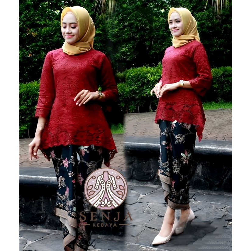 Setelan Kebaya Rinjani Brokat  Kebaya Brokat Modern Set Kebaya Brokat Dan Rok Lilit Batik Kebaya