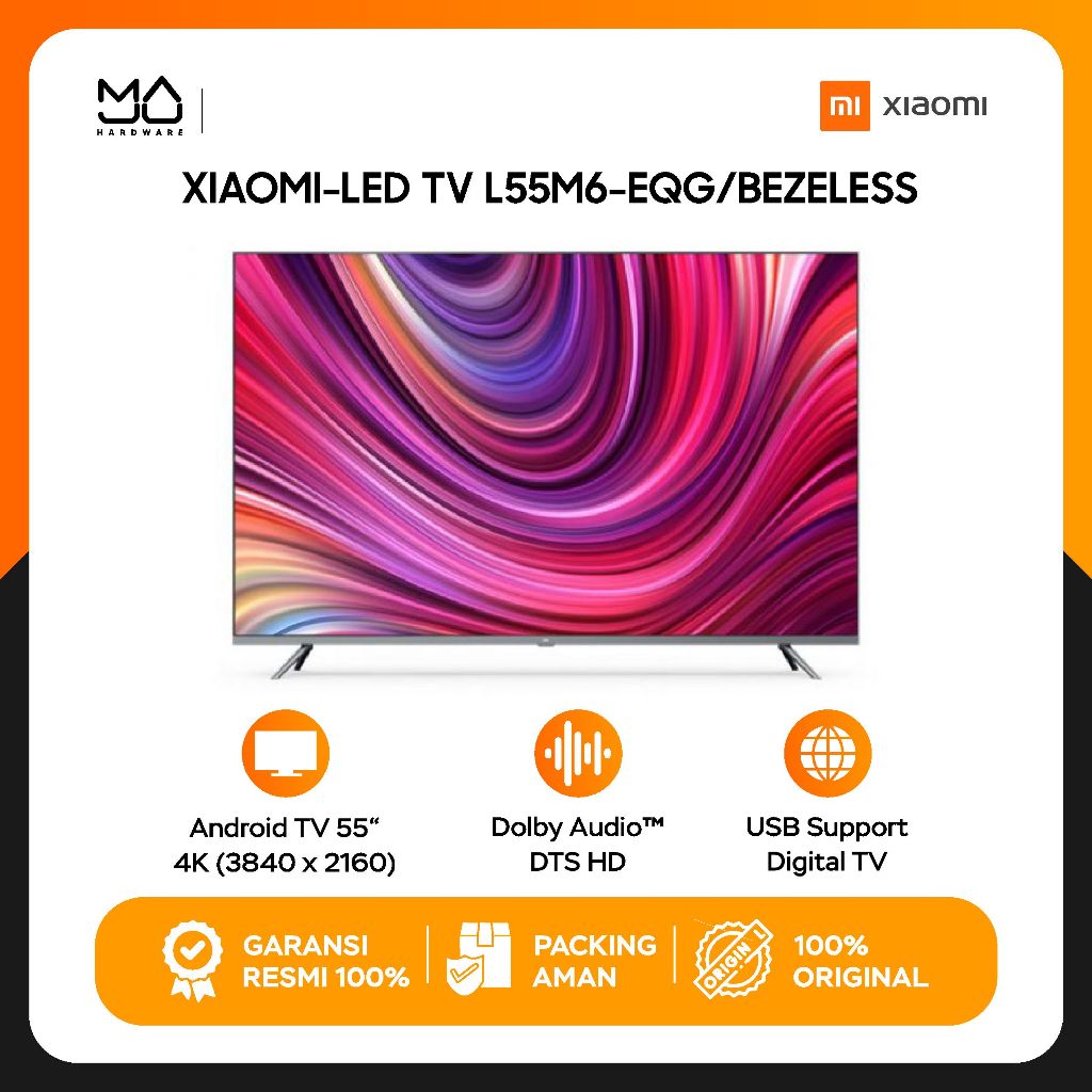 TV Android XIAOMI MI TV L55M6-EQG 55 INCH BEZEL LESS 4K - Garansi Resmi