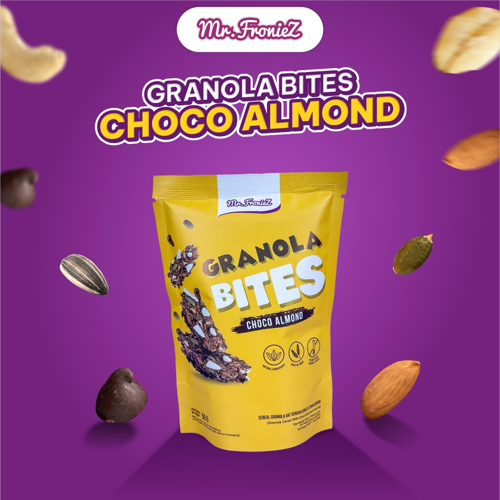 

Mr.Froniez Granola Bites 50gr Choco Almond | Oat Madu Mente Coklat Biji Matahari Biji Labu