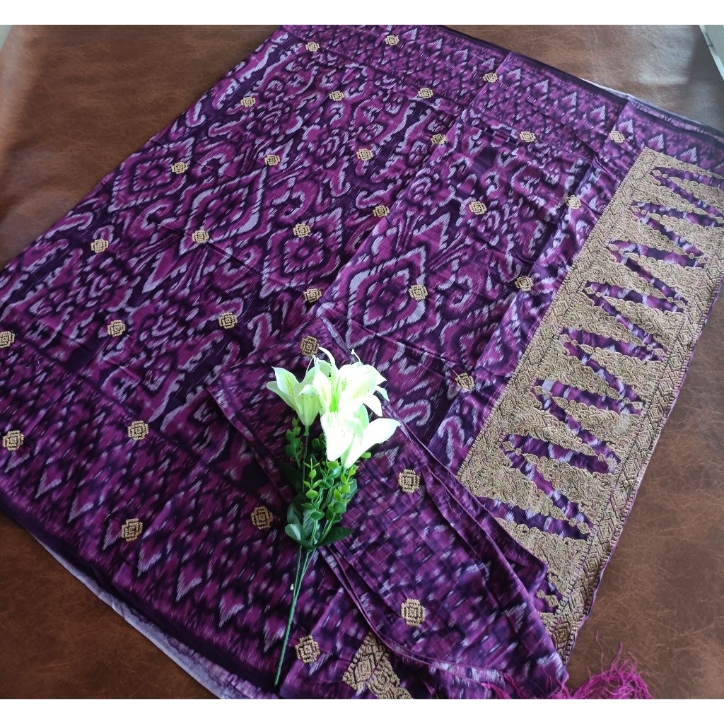 Kamen Endek Katun Tumpal Bordir set Selendang
