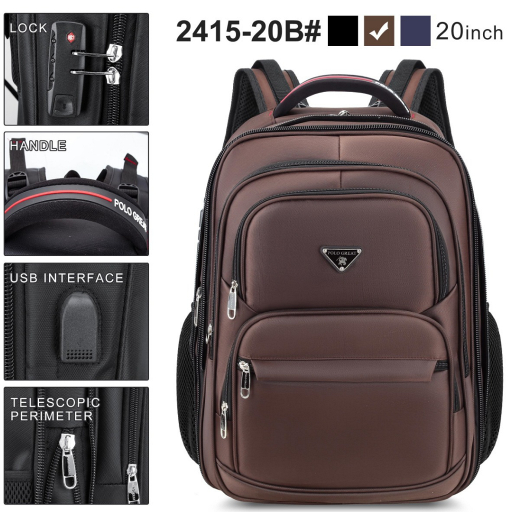 Tas Polo Great 20 Inc EXPANDABLE Tas Ransel Kerja Tas sekolah Kunci Usb POLO Import