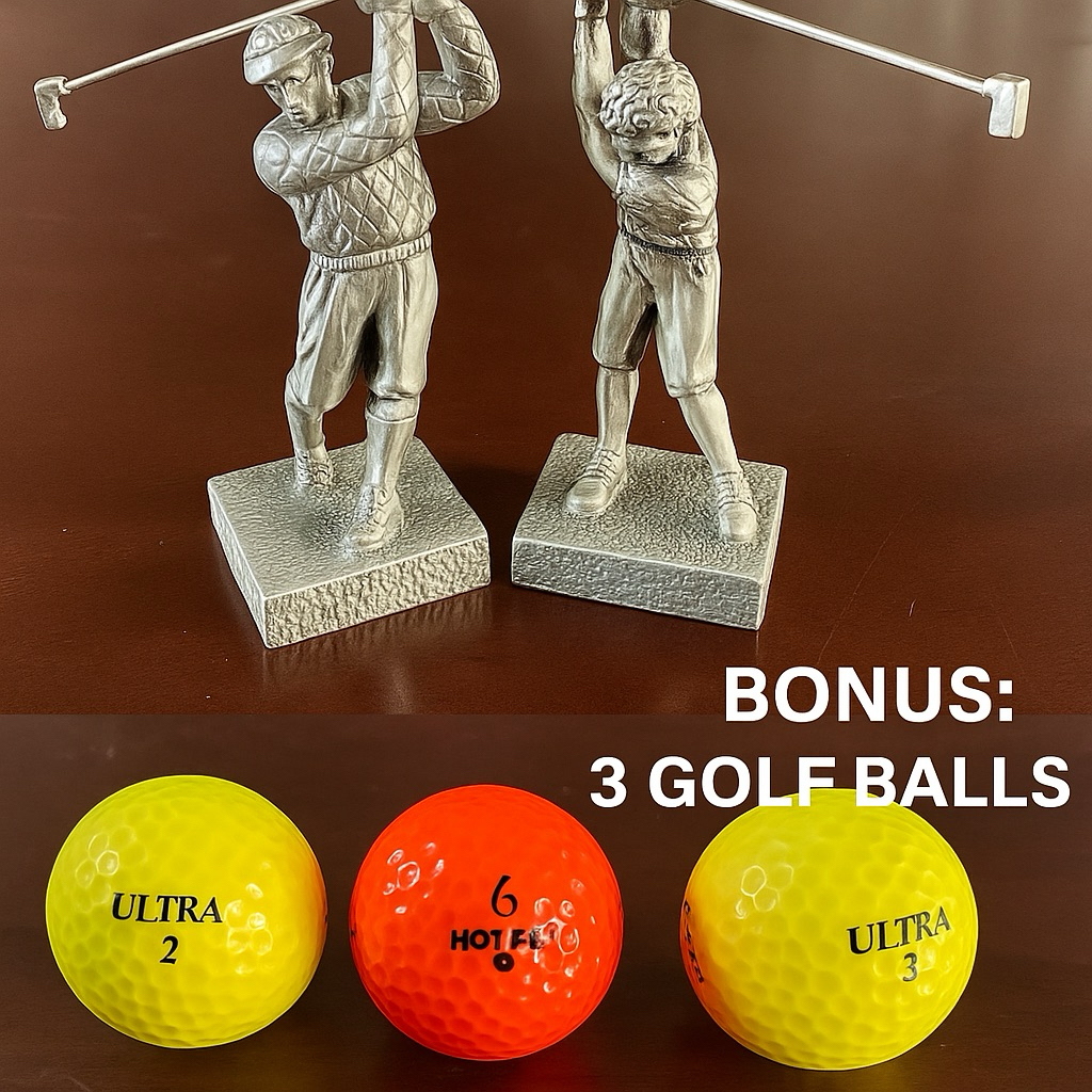 Pasangan Patung Golf Vintage – Logam Warna Perak – Tinggi 11 cm