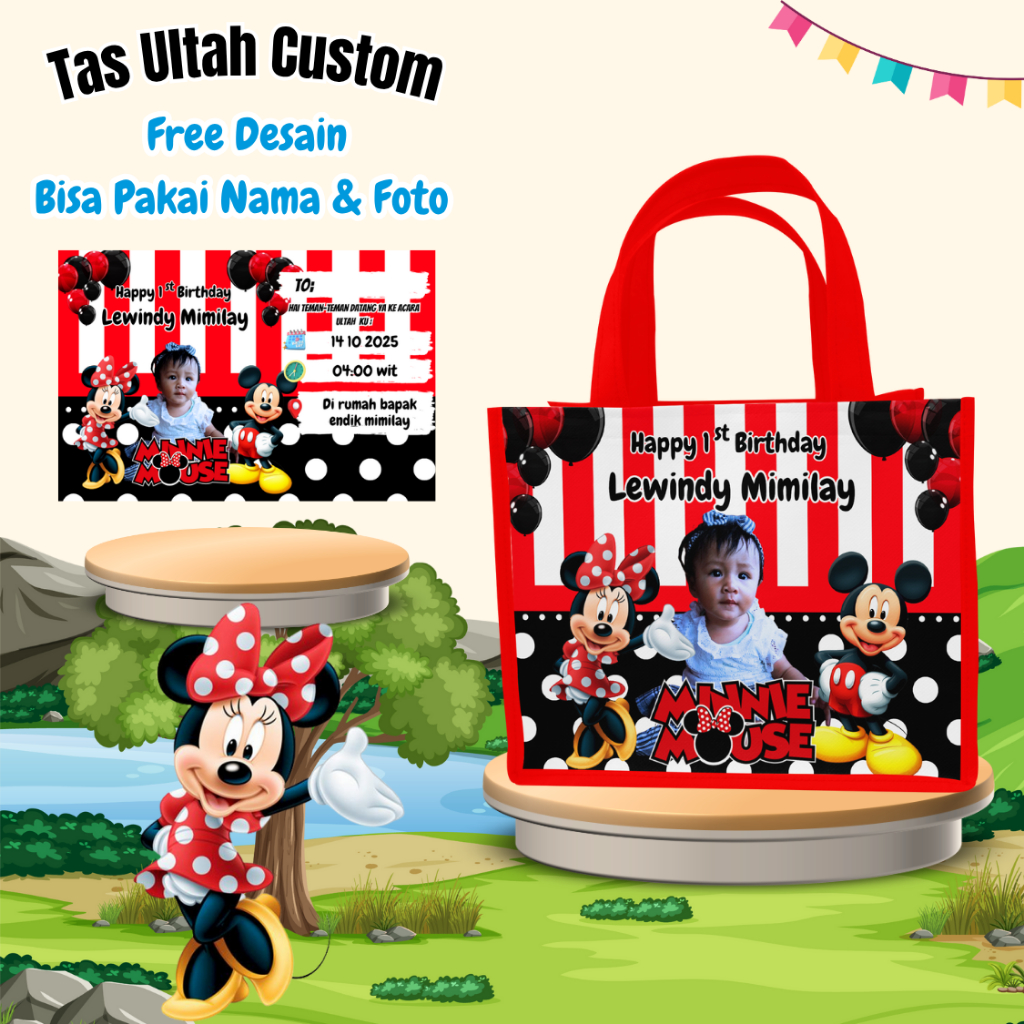 

Paket 40 Pcs Tas & Free Undangan Anak Ulang Tahun Custom Desain Muat Kfc Snack Kain