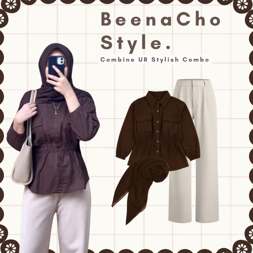Setelan Wanita Kekinian ~ (Beena Kemeja Poket, Jennie Knit, Hijab Bella) Outfit Padel Harian ~ FE28