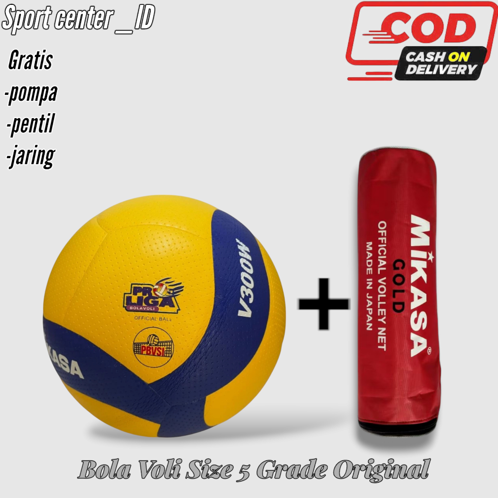 MIKASA Bola Voli Mikasa Grade ori Size 5 Bola Plus Net Kualiatas Turnamen Dan Latihan