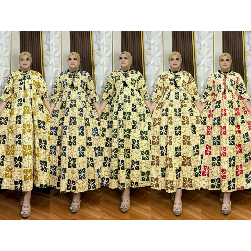 gamis qiyana bunga kotak | gamis tasel motif terbaru viral | gamis kek