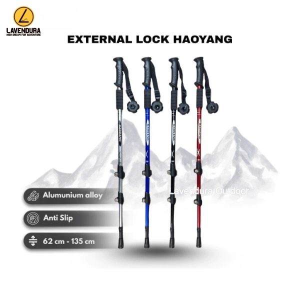 Trekking Pole External Lock Tongkat Pendakian 135cm Camping Outdoor Haoyang Trekking Pole Alumunium 