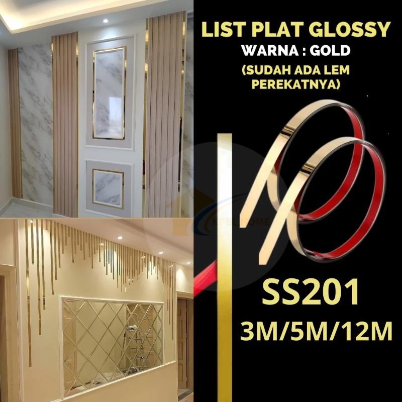 【COD】5M/12M List Plat Strip Mirror Gold/Stainless SS201 Steel/Gold list wallpaper dinding/Gold list 