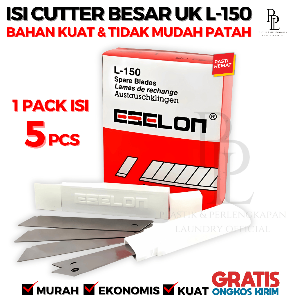 

ISI CUTTER UK L150 1 PACK ISI 5 PCS | ISIAN PISAU KATER UKIR SUPER TAJAM, KUAT, ANTI KARAT & TIDAK MUDAH PATAH | HARGA SATUAN HEMAT TERMURAH