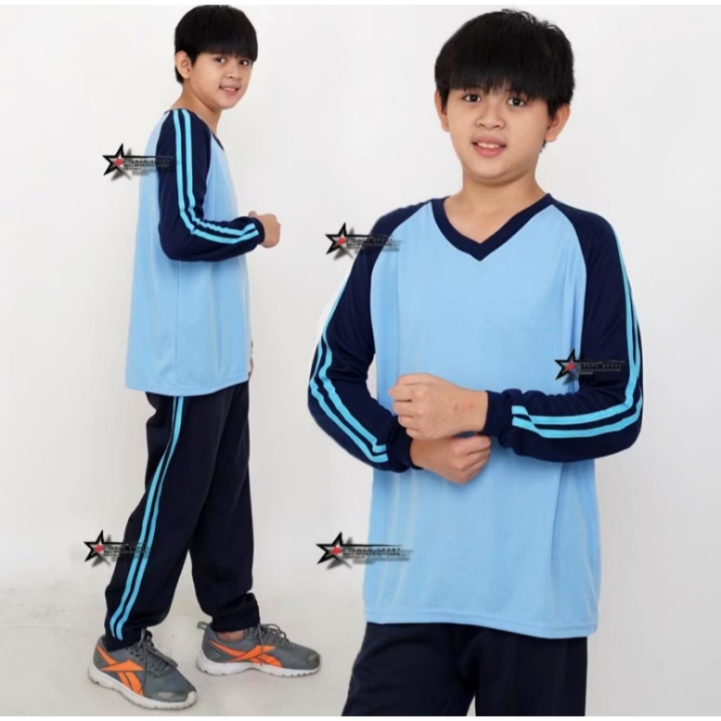 Training-Setelan baju kaos olahraga anak SD Babyblue / seragam baju olahraga anak sekolah SD /setela