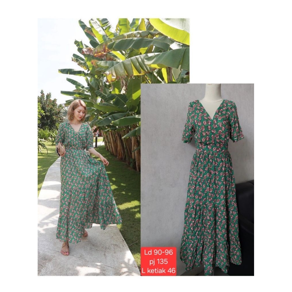 Her long dress maxy dress floral dress motif bunga dress pantai size M