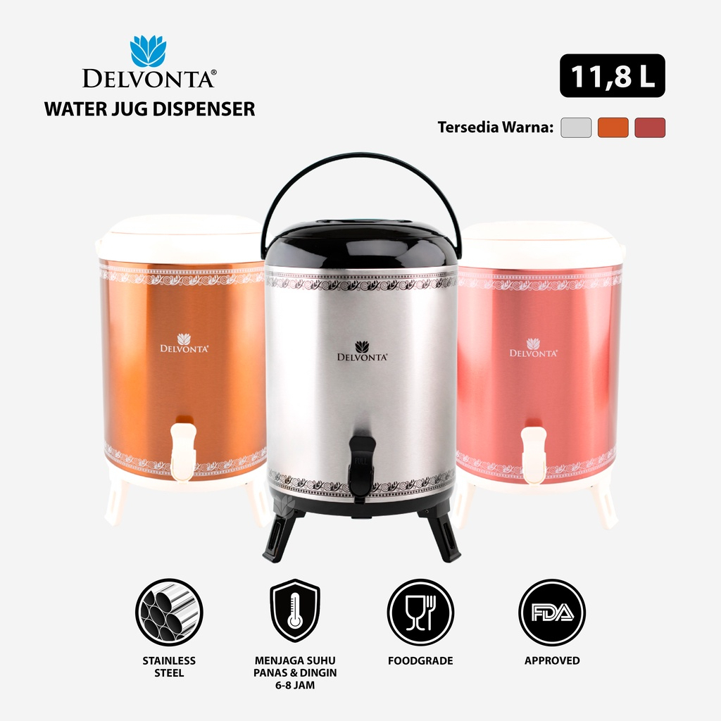 Termos Delvonta DELVONTA WATER JUG DISPENSER 11,8 liter / 11,8 liter (2 kran) Bahan stainless