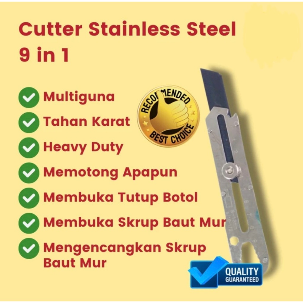 

pisau cutter stainless multifungsi 9in1 penggaris buka botol mur