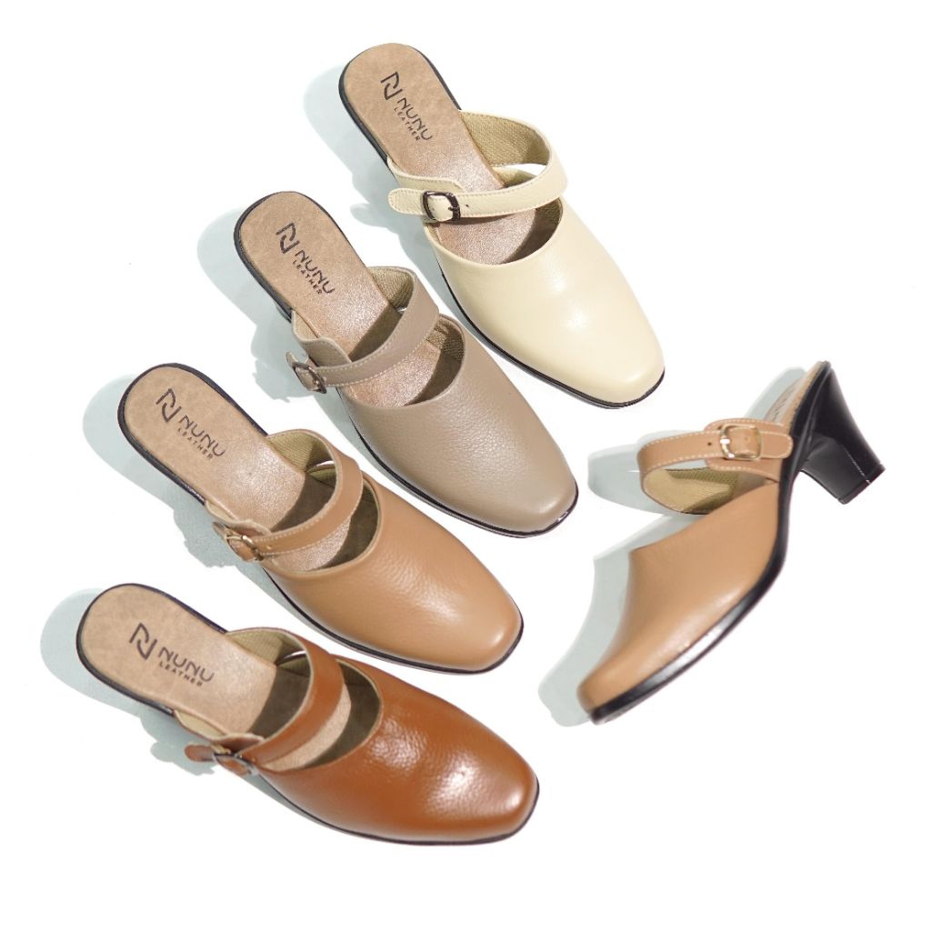 Sandal Tutong wanita Kulit sapi asli Hak 5 cm