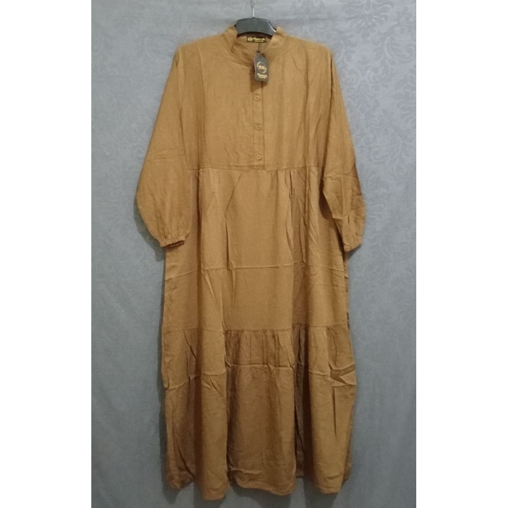 Midi Gamis Rayon Twill Polos Kancing Busui Friendly