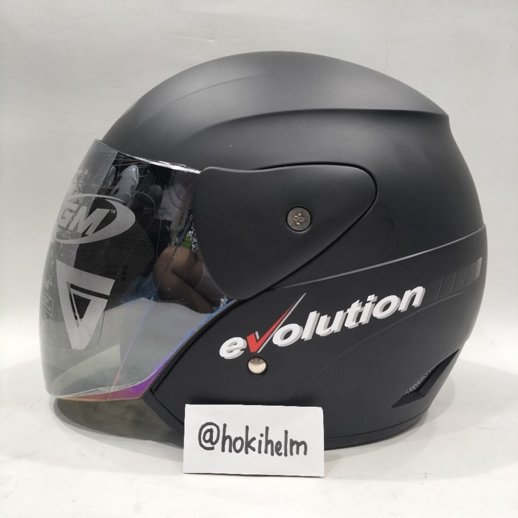 Helm GM Evolution Solid Hitam Doff Original Kaca Pelangi Helm Half Face