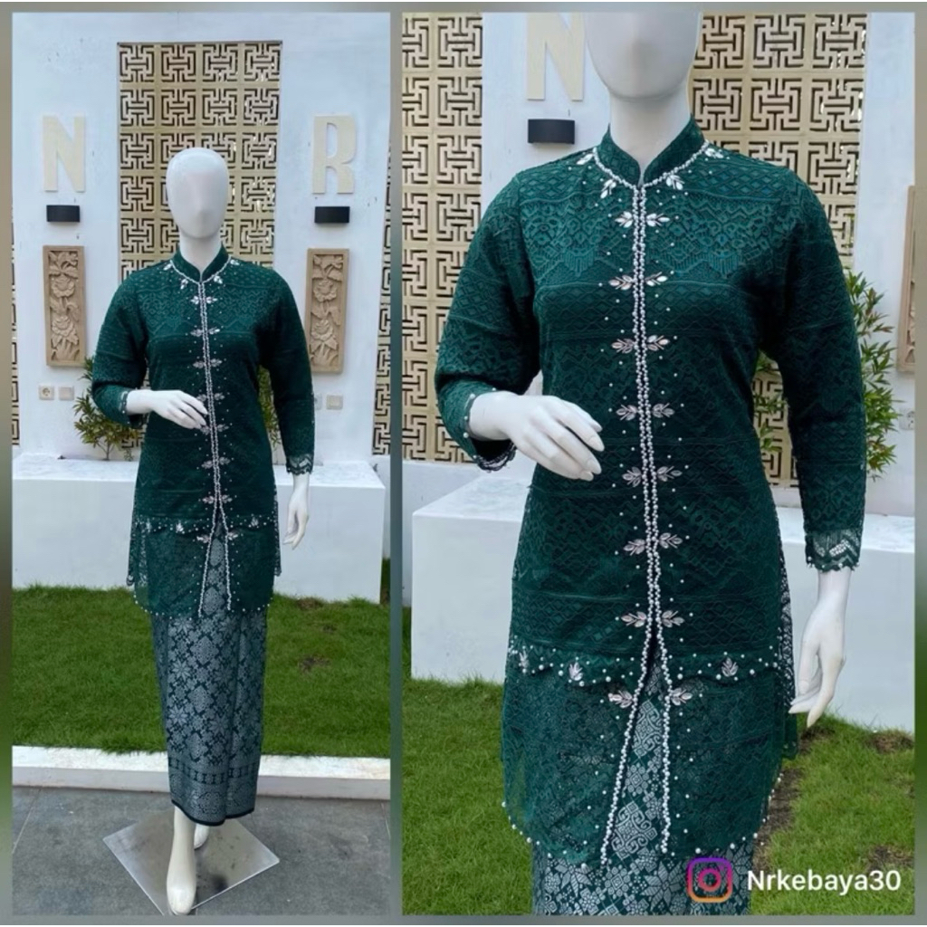 kebaya brukati kekinin warna hijau emarald hijau botol