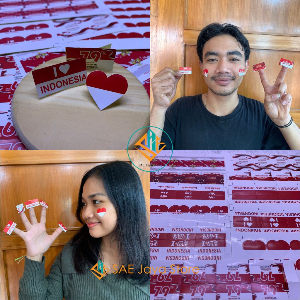 

(1 LEMBAR ISI 32 PCS - BESAR) SAE-STICKER PIPI MERAH PUTIH KEMERDEKAAN RI / STIKER PIPI MERAH PUTIH