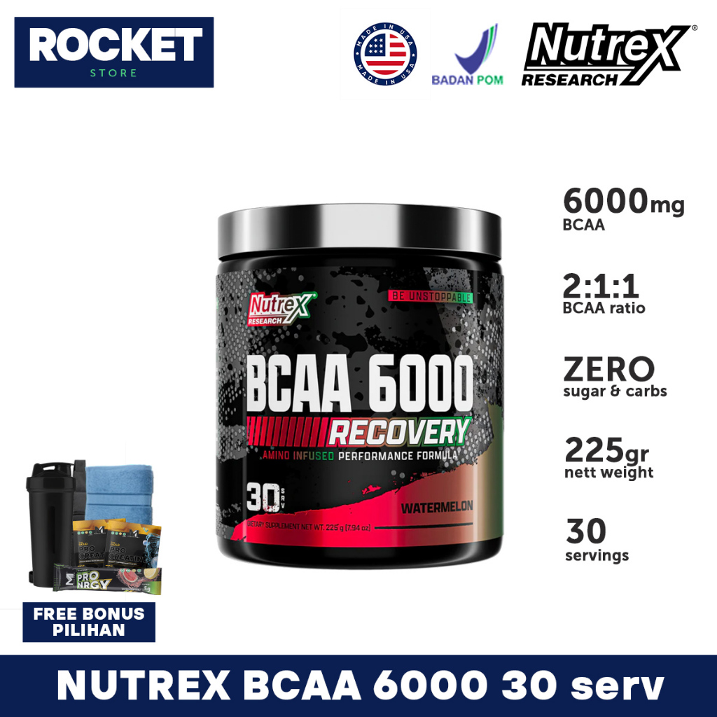 NUTREX Research BCAA 6000 - Suplemen Fitness Asam Amino Esensial 225 gram 30 servings