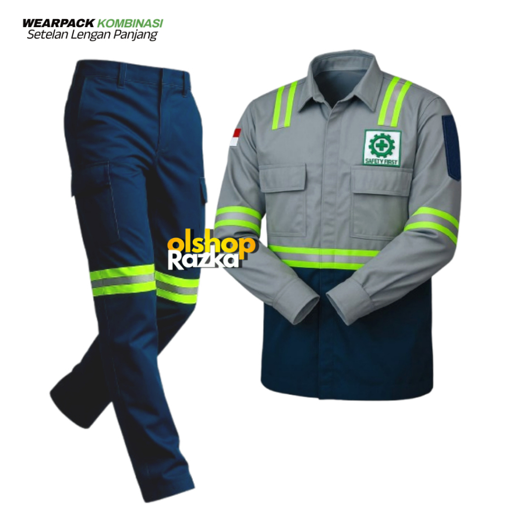 Wearpack Setelan Baju dan Celana Panjang Kemeja Seragam Kerja ProyekBahan Americal Drill Abu
