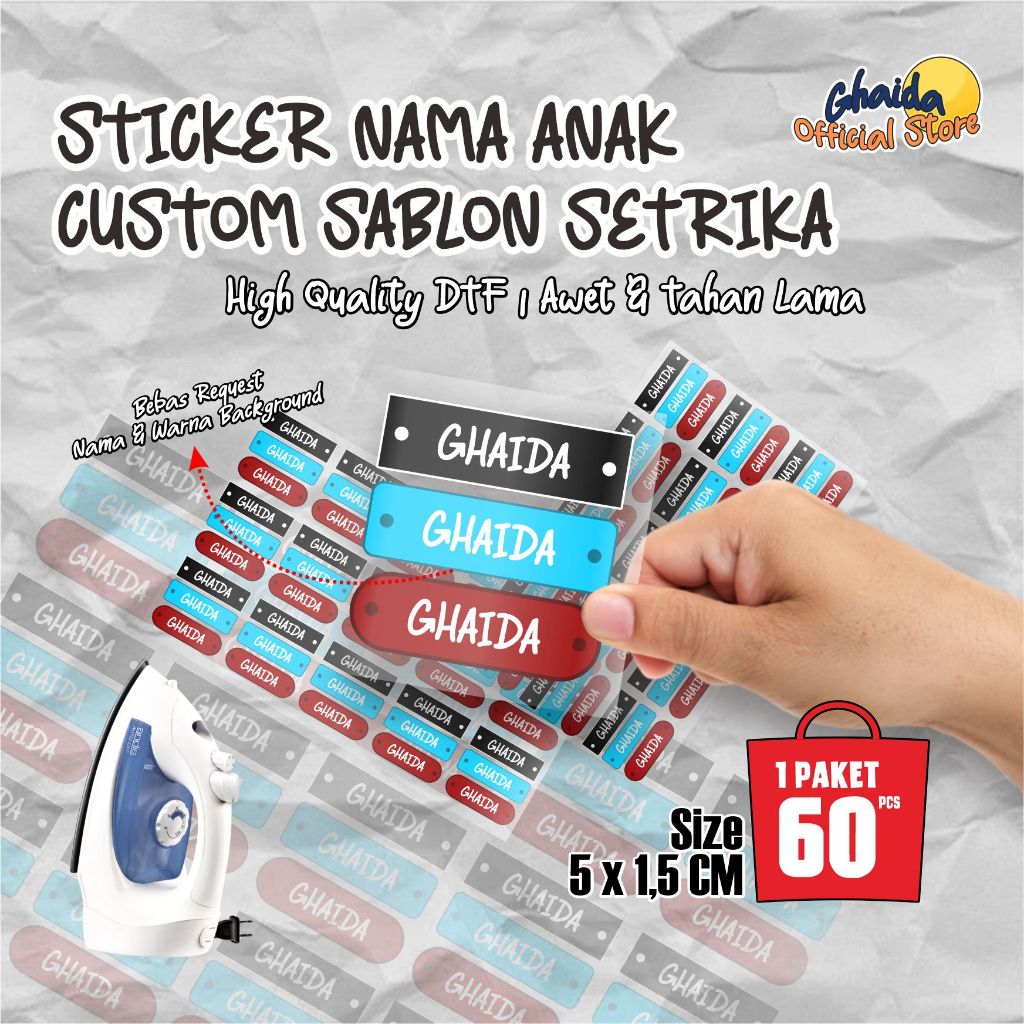 

Sablon Sticker Nama Sablon DTF / Sablon Satuan / Sablon Nama Satuan / Sablon Nama Baju / Stiker Baju