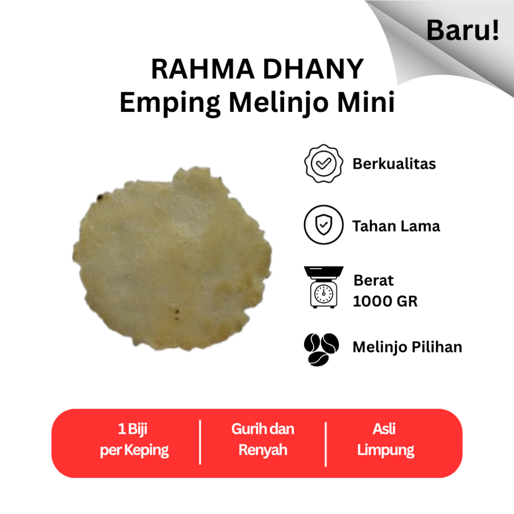 

EMPING MELINJO MINI KHAS LIMPUNG 1 BIJI PER KEPING 1000 GR