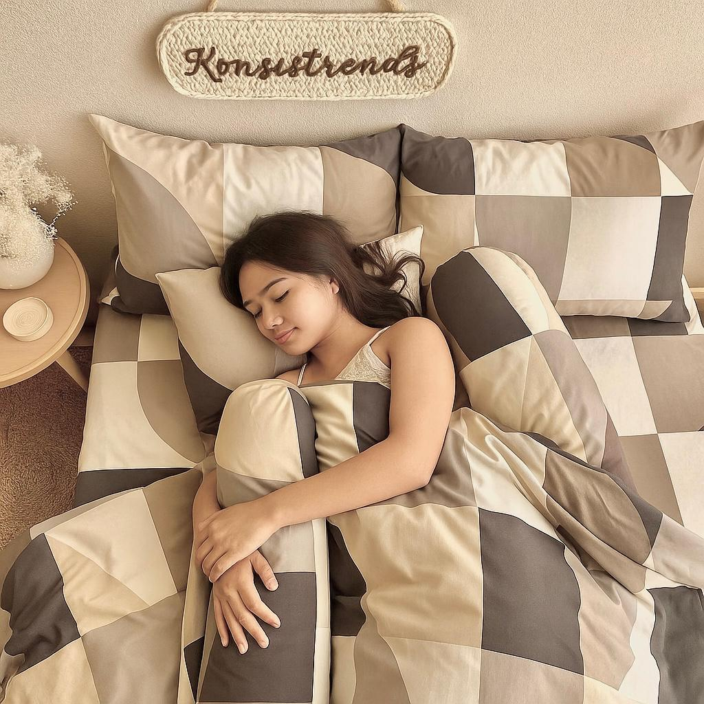 SPREI MOTIF KOTAK AESTETIC UKURAN 120 160 DAN 180/SPREI SATU SET UKURAN /SPREI KOTAK HITAM/SPREI KIN