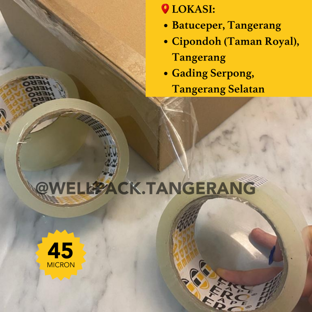 

(SLOP ISI 6 ROLL) Lakban Bening/ Tan / Cokelat Herotape Premium Tebal 45mm 2inch x 90 yard/ 100yard