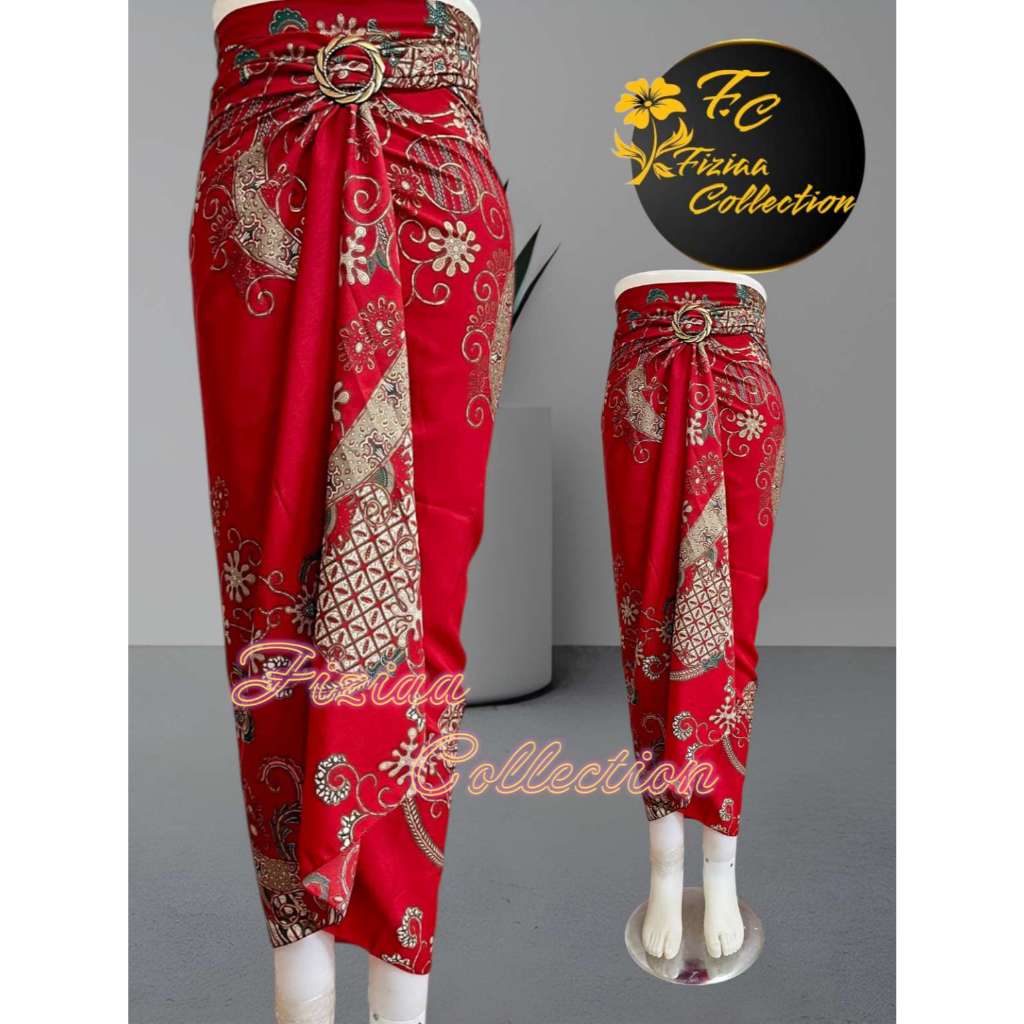 Rok Lilit Batik Wanita Bahan Kain Premium Gold Foil / Seruni merah