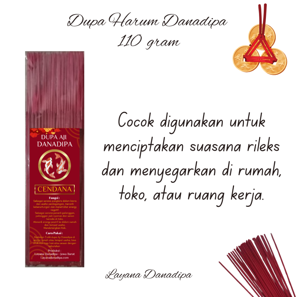 Dupa Harum Danadipa 110 gram | Kasturi, Cendana, Jasmine, Gunung Kawi | Layana Danadipa