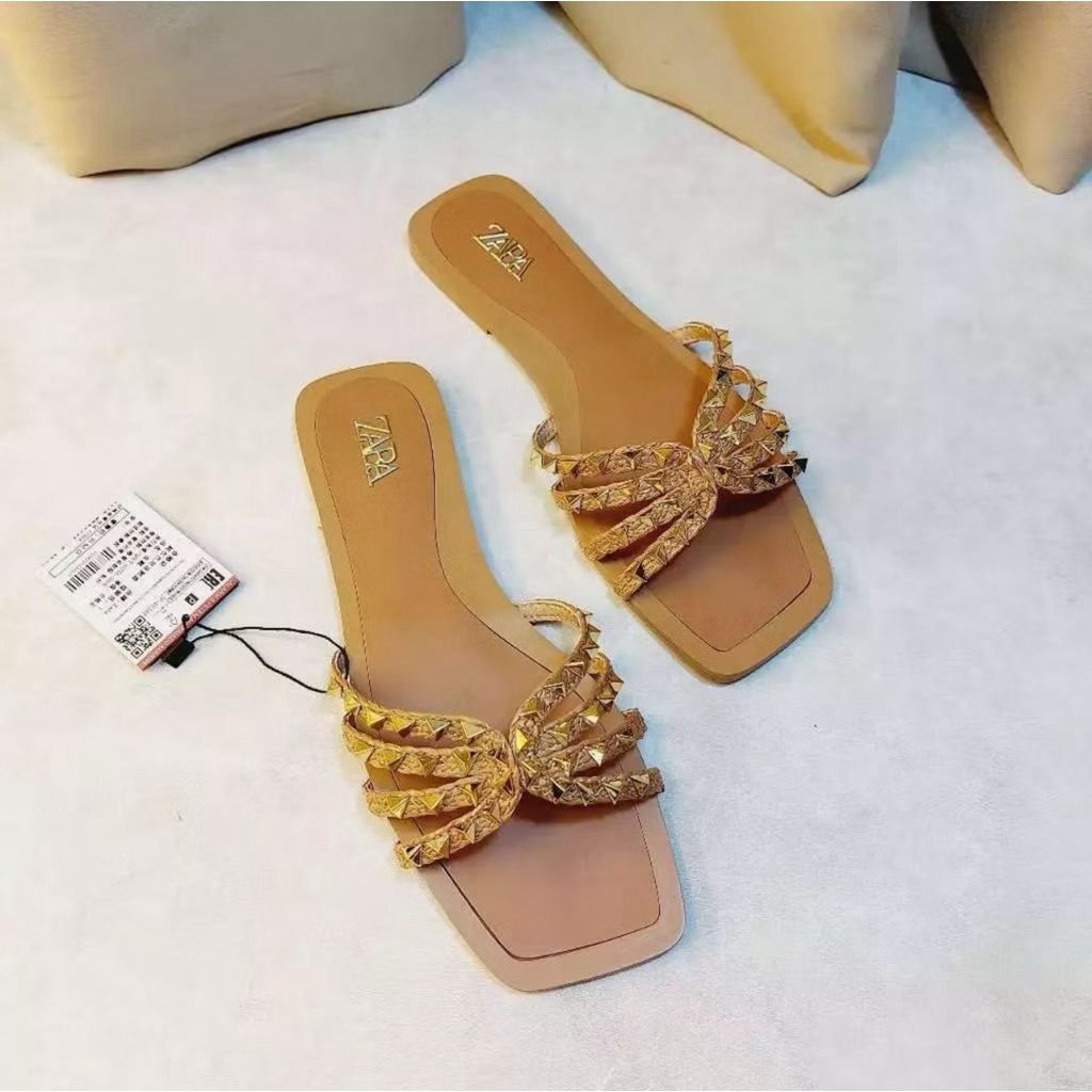 Sandal Zara Flat Gold Brown
