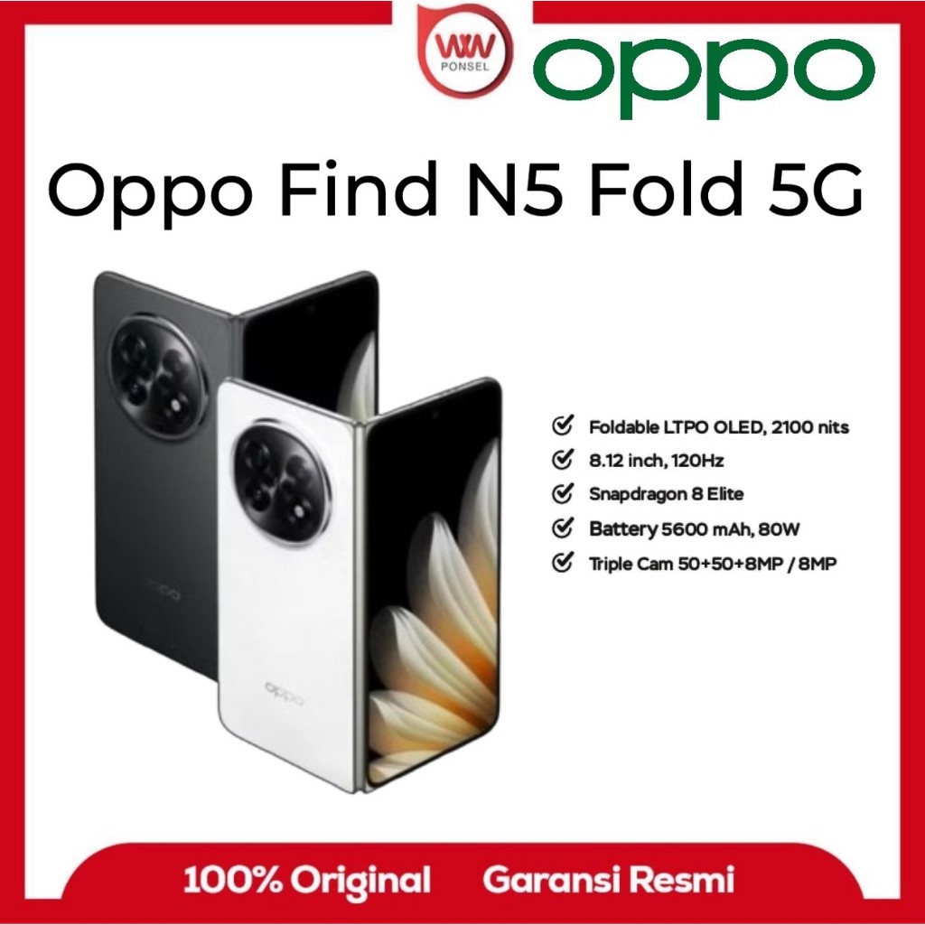 Hp Oppo Find N5 Fold 5G Ram 16GB Internal 512GB Garansi Resmi