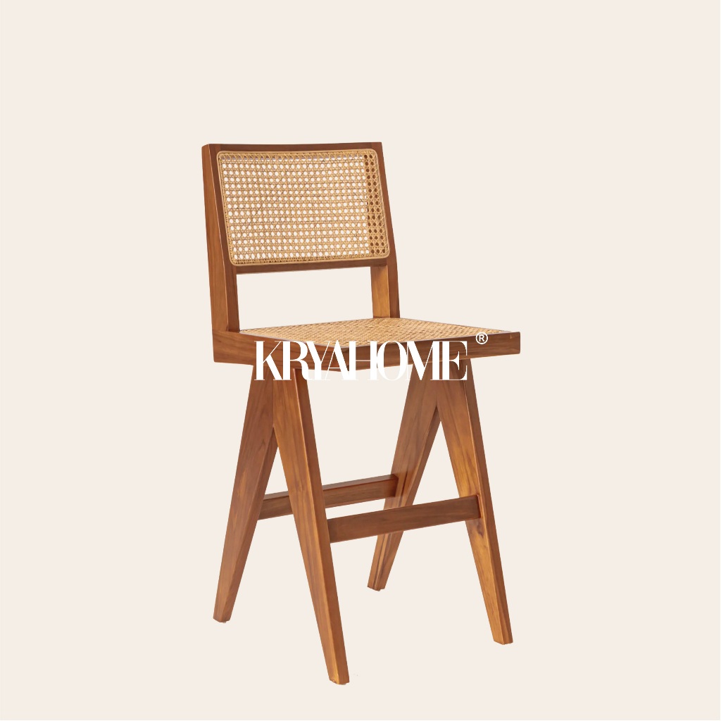 KRYA HOME Kursi Kayu Jati - Kursi Stool Jati - Teak Wood Bar Stool - NIKU Stool / Natural Home Decor