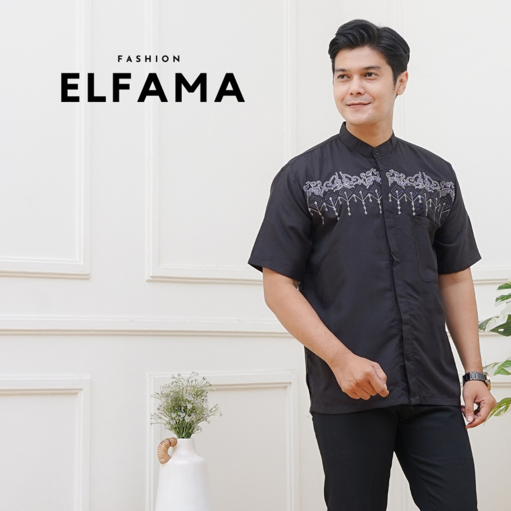 Baju Koko Dewasa Lengan Pendek Bordir Motif Akar Terlaris - Elfama Store