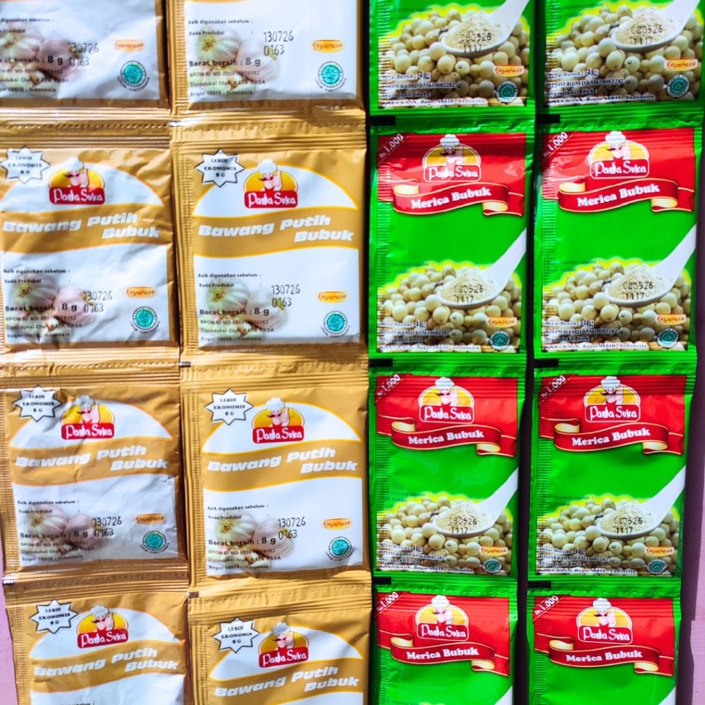 

Padasuka Bumbu Dapur Bubuk Sachet - Lada Merica 4gr & Bawang Putih 8gr | Renceng & Pack