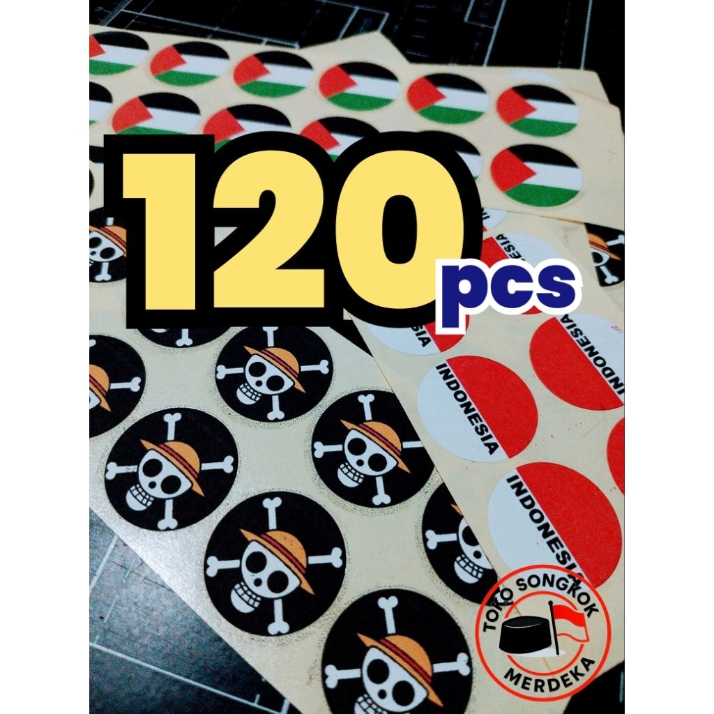 

120 stiker pipi bulat cutting sticker Indonesia Palestina One piece OnePiece