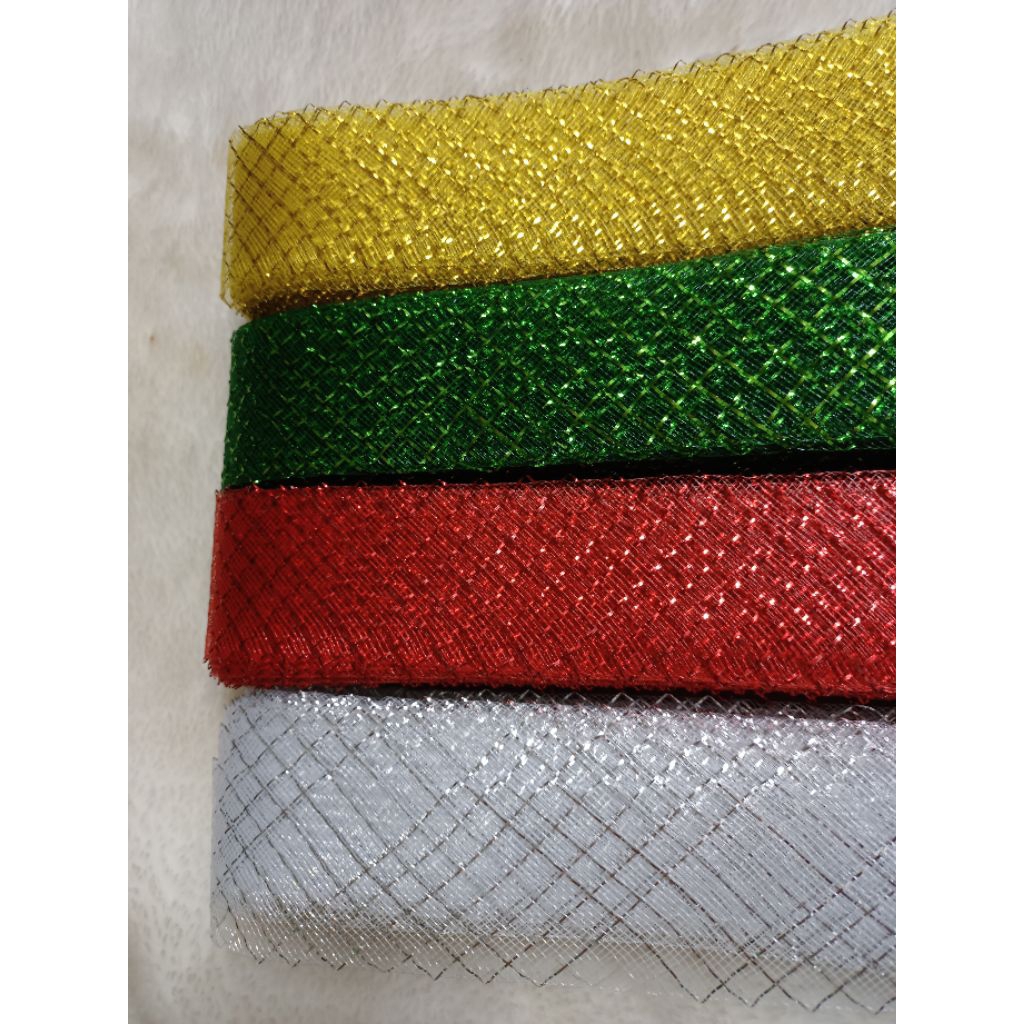 

Pita jala glitter / mesh ribbon 4,5 cm rol 15 yard