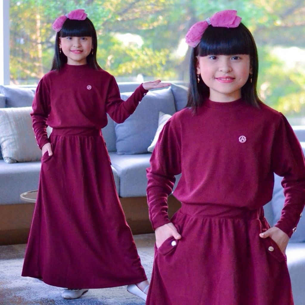 Setelan Rok  Kaos knit Anak 4-12 Tahun//Baju Anak Kaos Knit Import//Setelan Anak Rok Fariasi Kancing