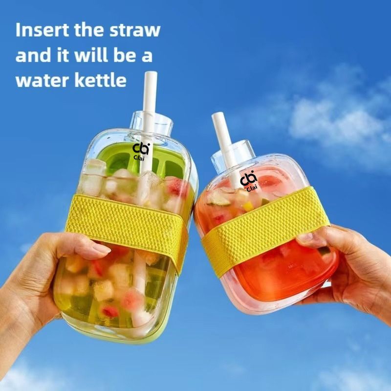 Clai Botol Minum Dingin Dengan Cetakan Es Batu pot Sedotan 2in1 Ceret Buah Es Cool Ice Mold Cube Infused Water Bottle Pop Out Include Straw Press Ice Cube Kettle otomatis Kotak Ice Cube Cup Food Grade Sekali Tekan Transparan Bening Lucu tumbler 500 800 ML